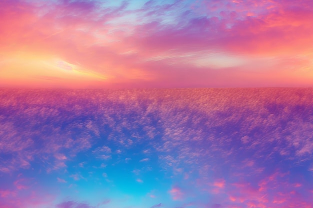 Un paysage nuageux coloré avec un gradient bleu rose vif et violet