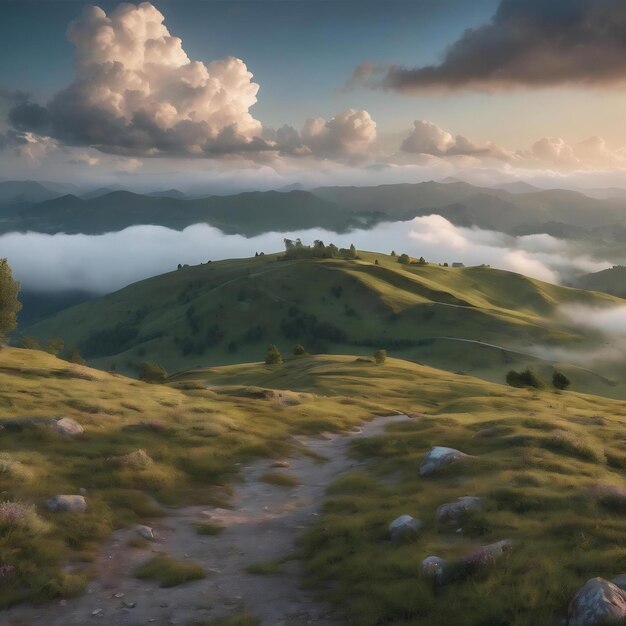 Paysage nuageux cumulus brume pittoresque