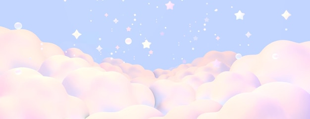 Un paysage nuageux pastel de dessin animé rendu en 3D