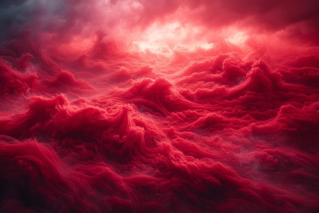 Un paysage nuageux rouge avec un ciel orageux