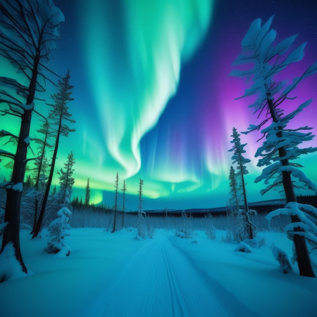 paysage de nuit avec une belle forêt en hiver paysage de soirée avec une belle Forêt en wi