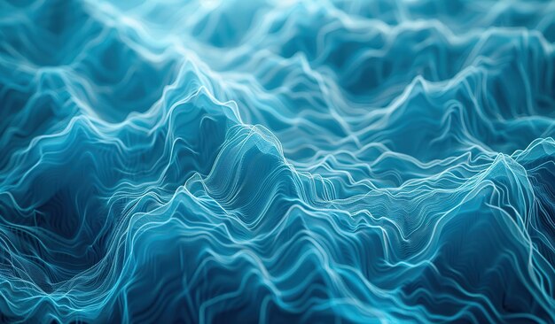 Paysage numérique abstrait de lignes bleues ondulées dans l'espace 3D