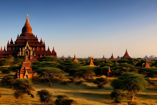 Un paysage de pagodes à bagan, myanmar