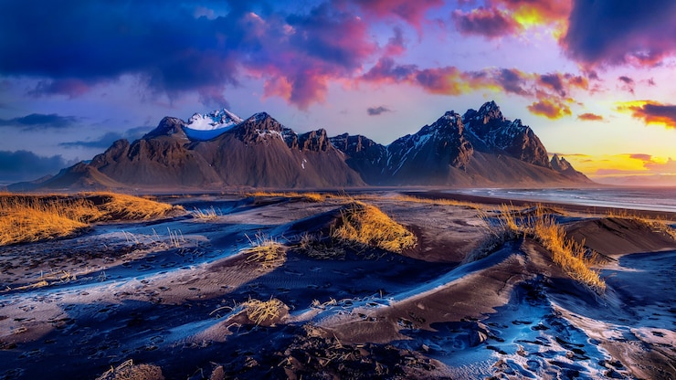 Photo paysage panoramique au lever du soleil