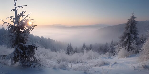 un paysage panoramique enneigé étonnant dans les montagnes d'hiver