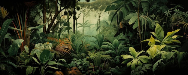 Le paysage panoramique de la jungle tropicale brumeuse