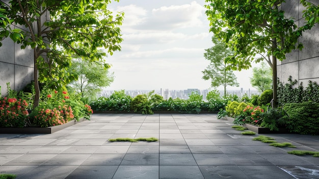 Un paysage de parc luxuriant avec des arbres et des fleurs