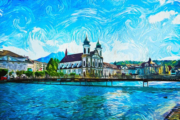 Photo paysage de peinture à l'huile de lucerne, suisse