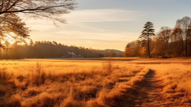 Paysage pittoresque de la campagne le matin de Thanksgiving