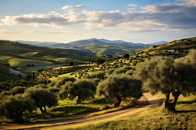 Photo un paysage pittoresque avec des collines couvertes de