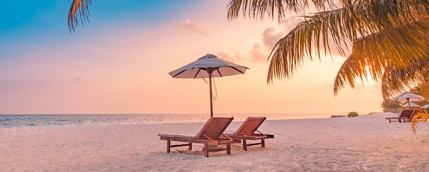 Paysage de plage d'été. Concept de vacances de vacances de luxe, bannière de voyage d'été. Paysage panoramique