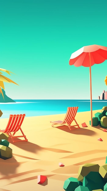 Paysage de plage d'été LowPoly