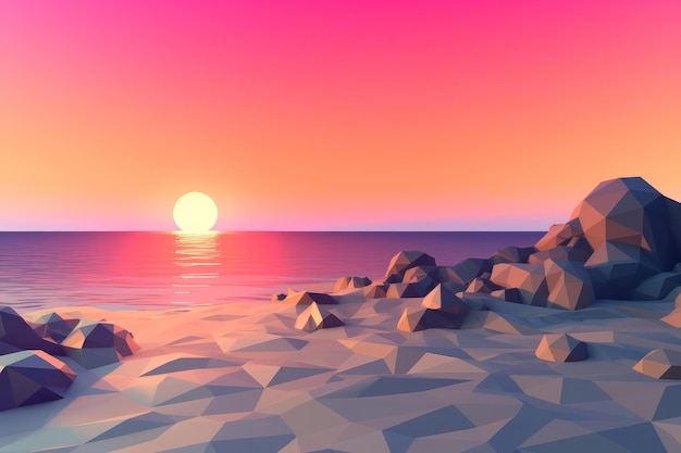 Paysage de plage d'été LowPoly