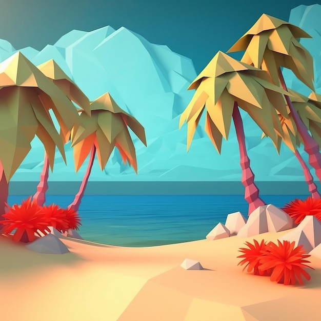 Photo paysage de plage d'été lowpoly