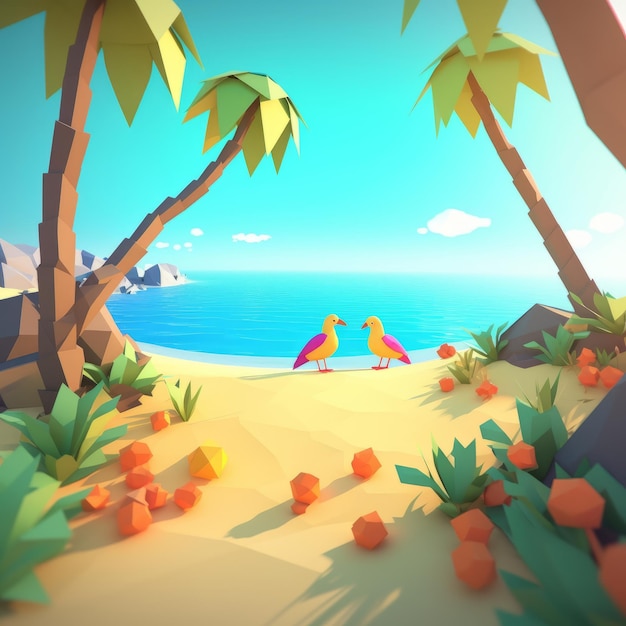 Photo paysage de plage d'été lowpoly