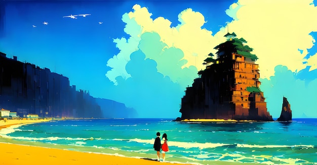 Paysage de plage Panoramique Wall Art Digital Generated AI belle bannière