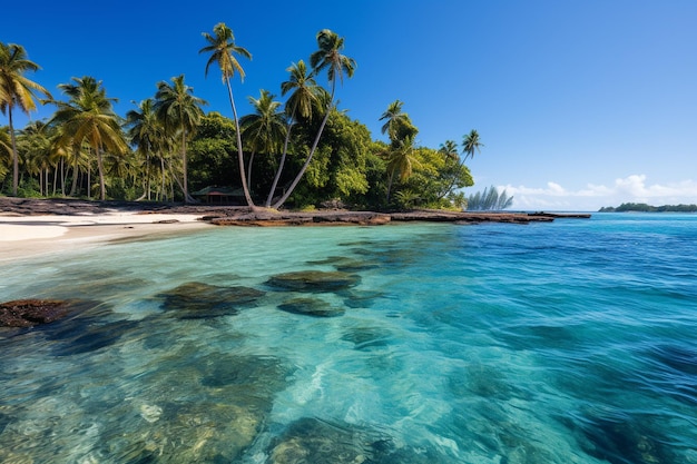 Paysage de plage tropicale avec des voiliers et des palmiers sur le fond des vacances d'été au bord de la mer