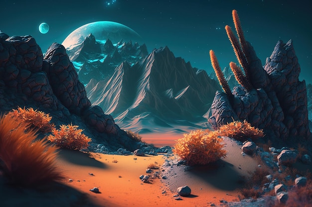 paysage de planète extraterrestre avec des montagnes