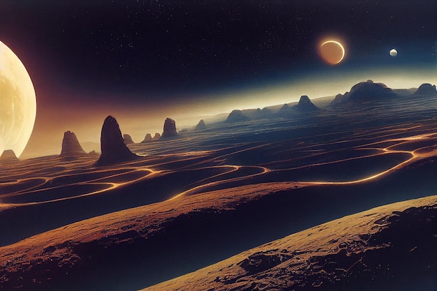 Paysage de planète extraterrestre photo avec lune géante