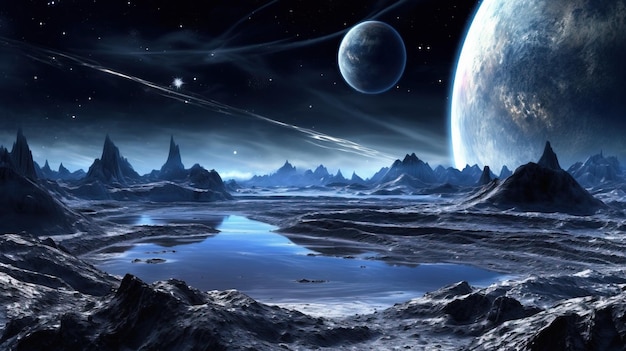 Un paysage d'une planète et d'un lac Generative AI Art
