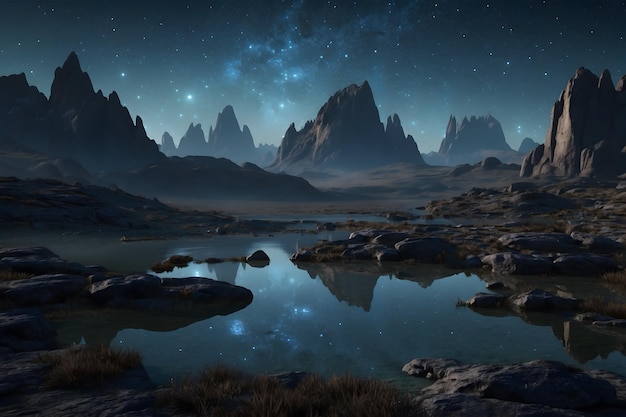 Un paysage d'une planète la nuit