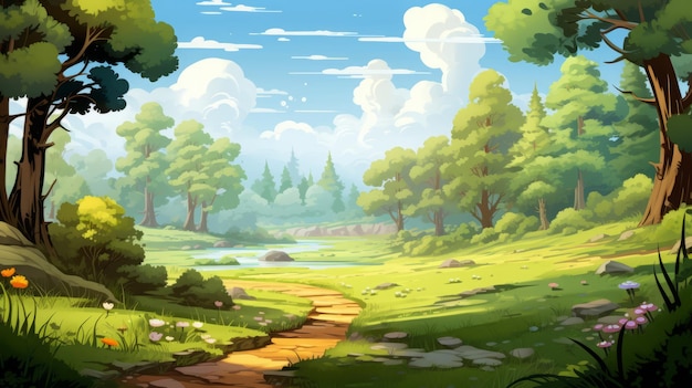 paysage pour enfants nature dessin animé journée ensoleillée