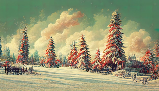 Paysage pour les vacances d'hiver et du nouvel an fond de carte de noël Generative Ai