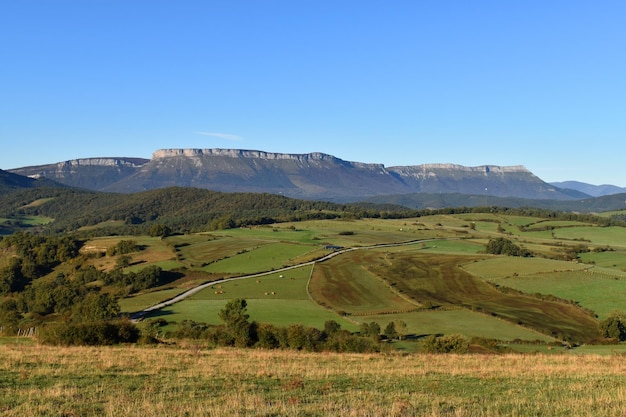 Paysage avec prairies et montagnes de la Sierra Salvada. Allava. Pays Basque. Espagne