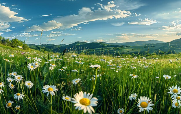 Paysage de printemps et d'été avec de belles fleurs AI générative