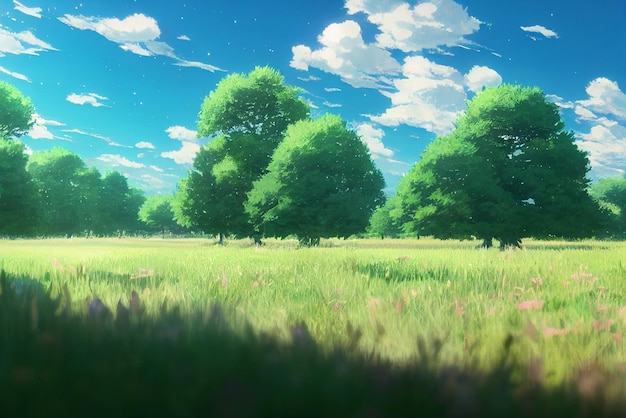 Photo paysage de printemps style anime illustration d'art numérique