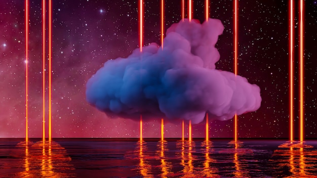 Photo paysage de réalité virtuelle avec néons et nuage
