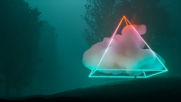 Paysage de réalité virtuelle avec néons et nuage