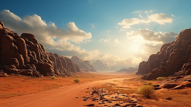 Photo paysage ressemblant à mars rouge dans le désert du wadi rum en jordanie, cet endroit a été utilisé comme décor pour de nombreuses sciences