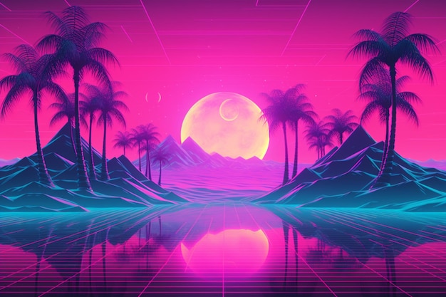 Paysage rétrofuturiste Vaporwave