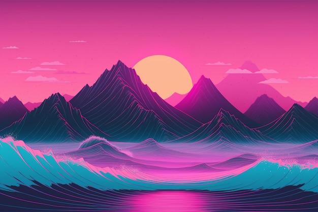 Photo paysage rétrofuturiste vaporwave