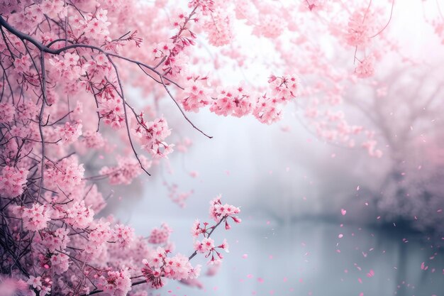 Photo un paysage de rêve de fleurs de cerises roses douces dans la brise