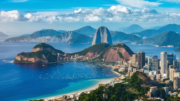 Paysage de Rio de Janeiro entouré par la mer sous un ciel bleu au Brésil