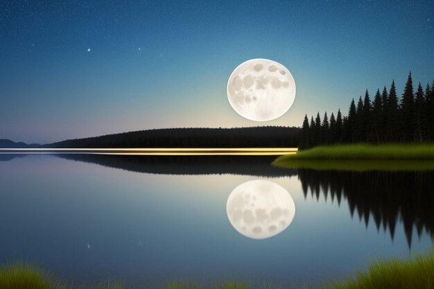 Photo paysage de la rivière dans la nuit de pleine lune