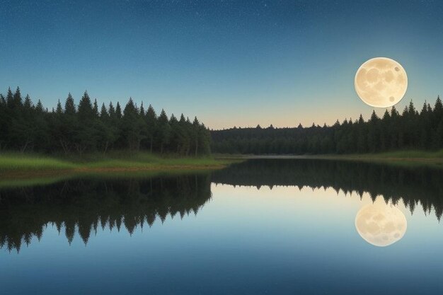 Photo paysage de la rivière dans la nuit de pleine lune