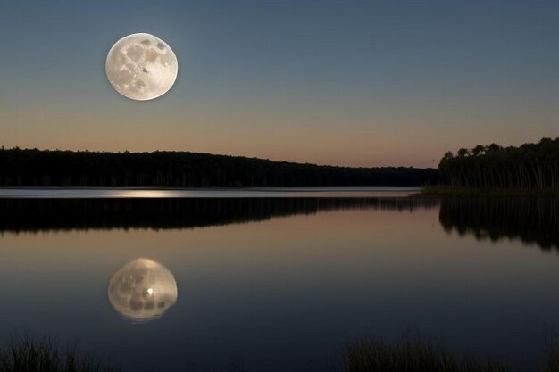 Photo paysage de la rivière dans la nuit de pleine lune