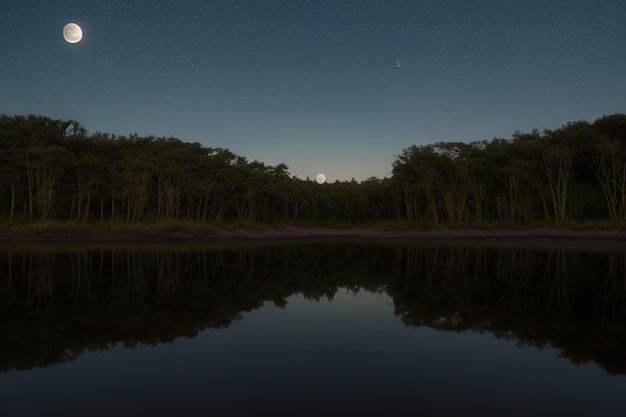 paysage de la rivière dans la nuit de pleine lune