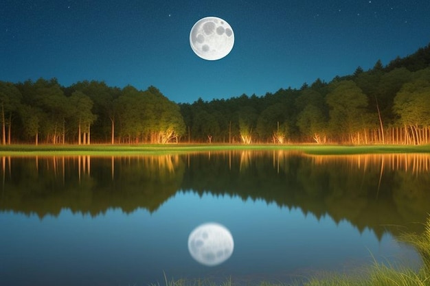 Photo paysage de la rivière dans la nuit de pleine lune