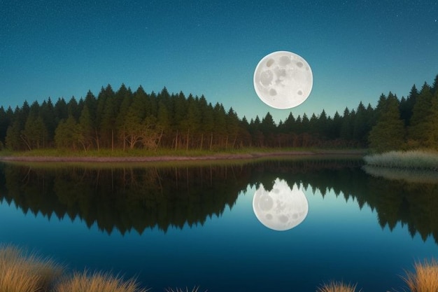 Photo paysage de la rivière dans la nuit de pleine lune