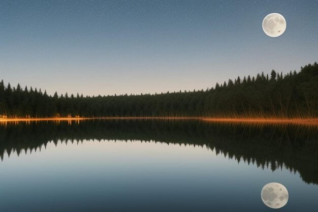 Photo paysage de la rivière dans la nuit de pleine lune