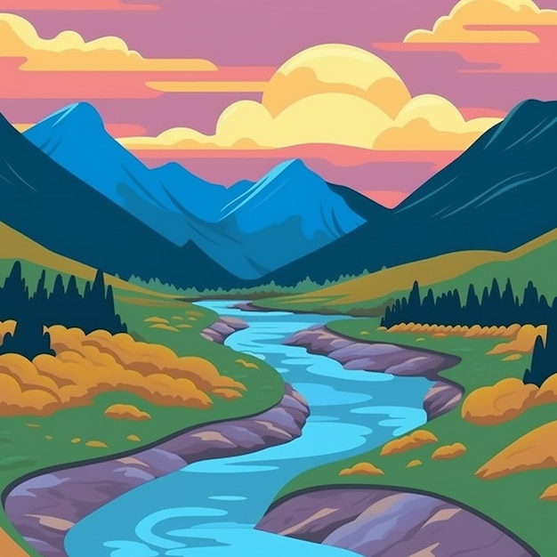 paysage de rivière et de montagnes