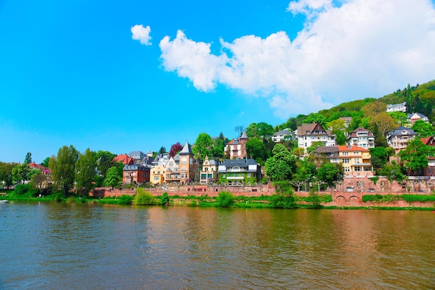 Paysage de la rivière Neckar et du quai de la ville européenne en été Heidelberg, Allemagne