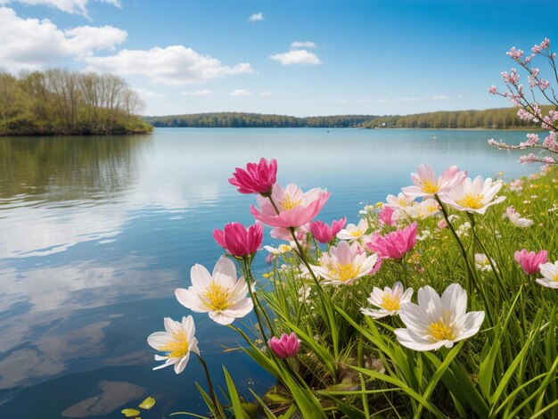 Photo le paysage de la rivière de printemps