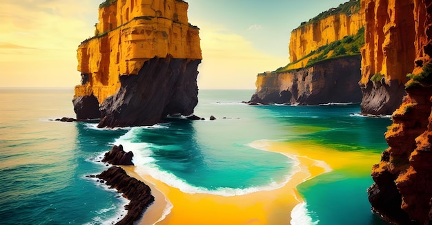 Paysage Rocky Cliffs Edge of mountain Fond d'écran Concept Art réussi AI Généré pour les messages instagram de peinture murale sur les réseaux sociaux