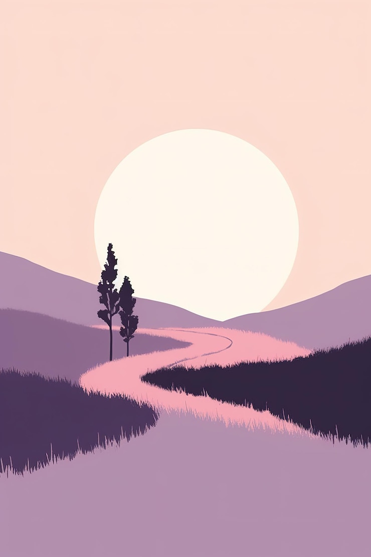 Photo un paysage avec une route et un coucher de soleil.