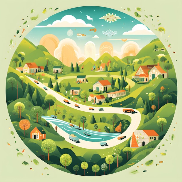 Paysage de route de ville illustration circulaire